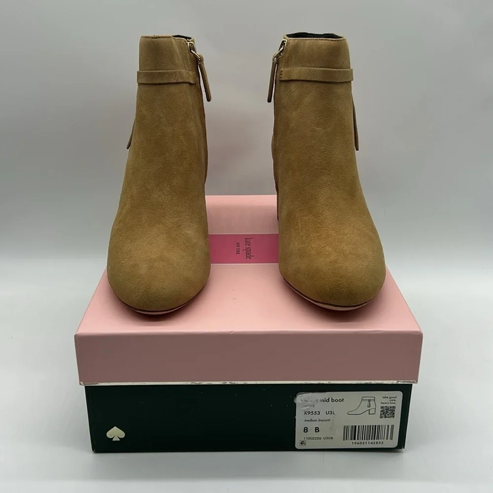 Kate Spade New York Knott Mid Boot Tan Suede Ankle Boots Women’s US 8B NWB